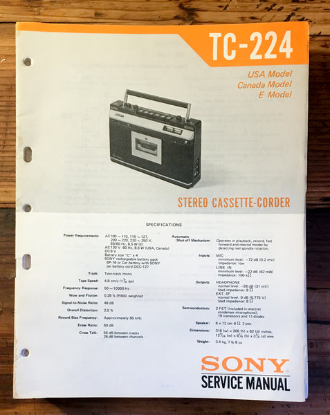 Sony TC-224 Cassette Service Manual *Original*