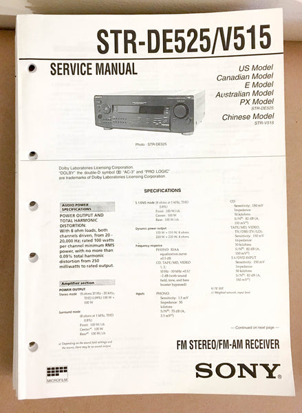 Sony STR-DE525 V515 Receiver  Service Manual *Original*