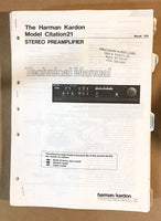 Harman Kardon Citation 21 Preamp / Preamplifier Service Manual *Original* #1