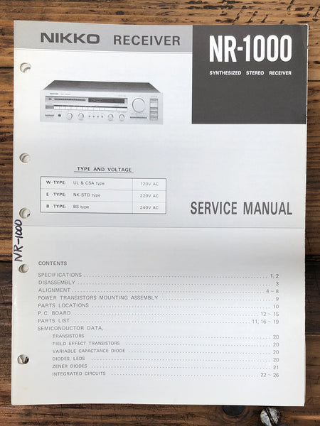 Nikko NR-1000 Receiver  Service Manual *Original*