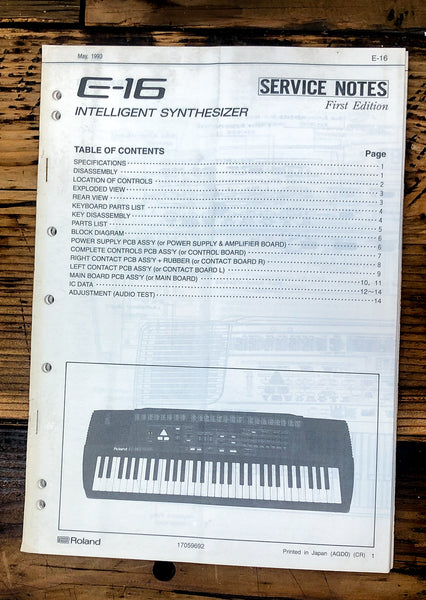 Roland E-16 Keyboard / Synthesizer Service Manual *Original*