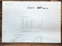 Revox B-77 B77 MK1 + 2 Reel to Reel Fold Out Schematic *Orig*