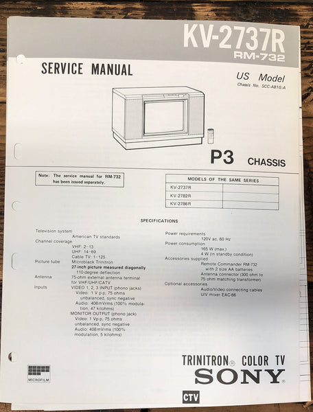 Sony KV-2737R TV  Service Manual *Original*