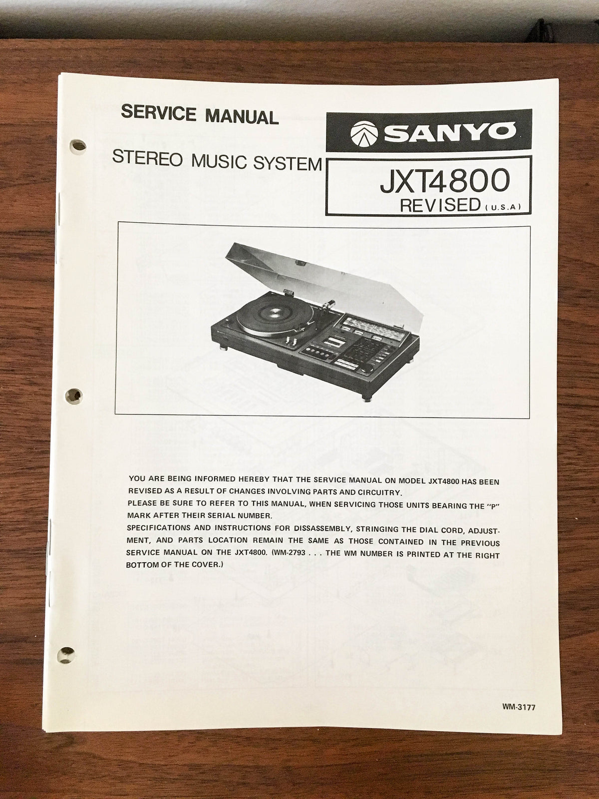 Sanyo JXT 4800 JXT4800 Stereo Service Manual *Original*