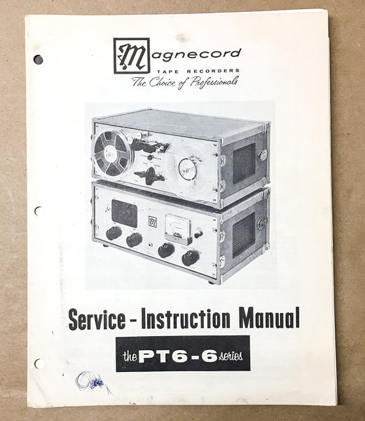 Magnecord PT6-6 Series Tape Recorder Instruction Manual *Original* #2