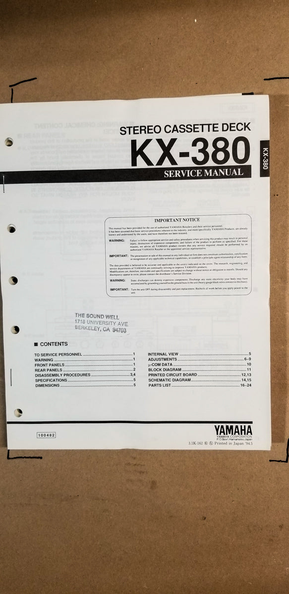 Yamaha KX-380 Cassette Service Manual *Original*