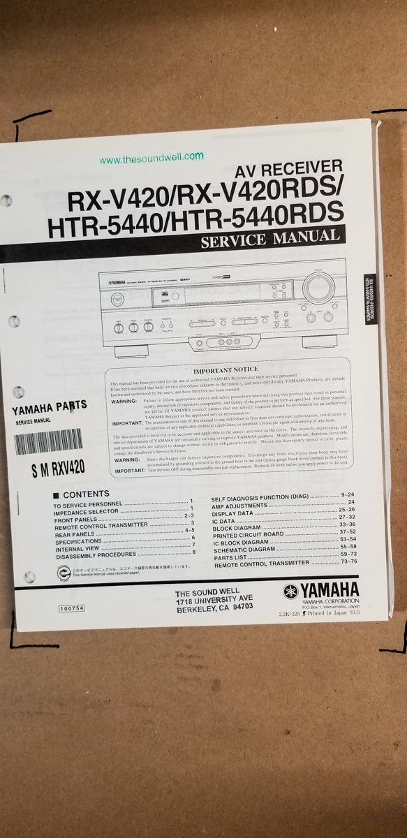 Yamaha RX-V420 / RDS / HTR-5440  Receiver Service Manual *Original*