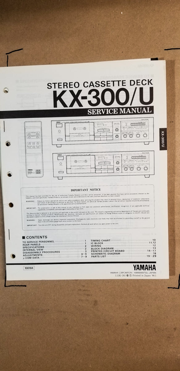 Yamaha KX-300 / KX-300U Cassette Service Manual *Original*