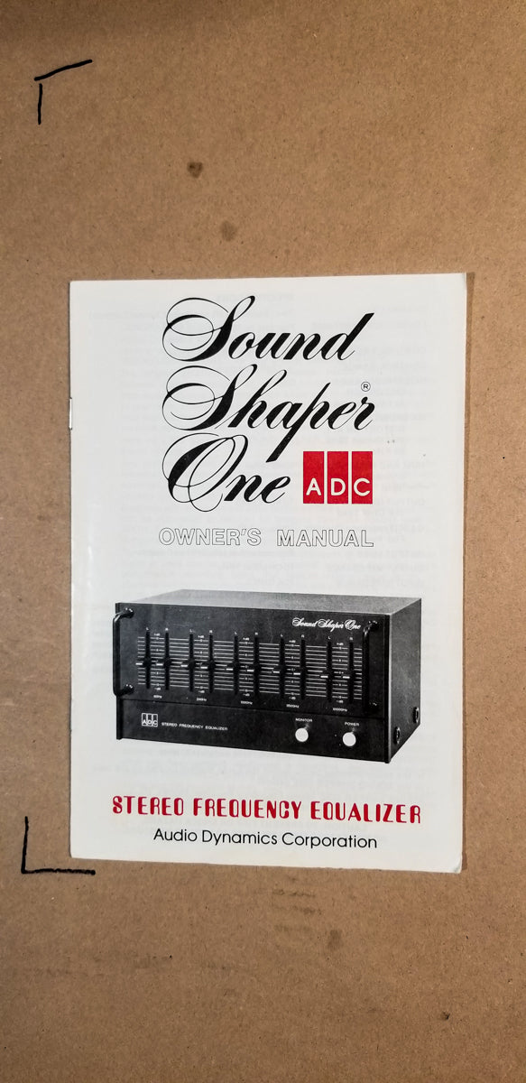 ADC Soundshaper One Equalizer Owners Manual *Original*
