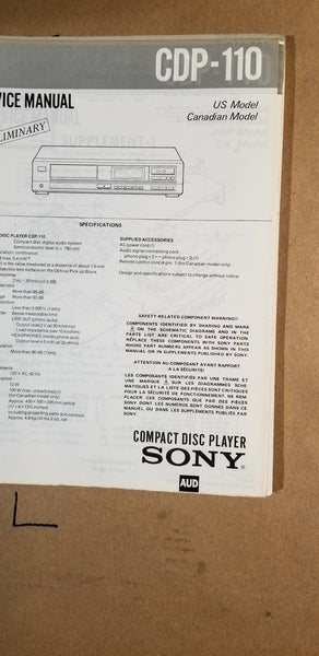 Sony CDP-510 CD Player Service Manual *Original*