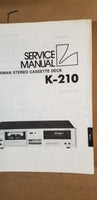 Luxman K-210 Cassette Deck Service Manual *Original*