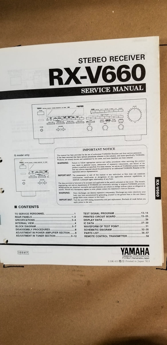 Yamaha RX-V660 Receiver Service Manual *Original*