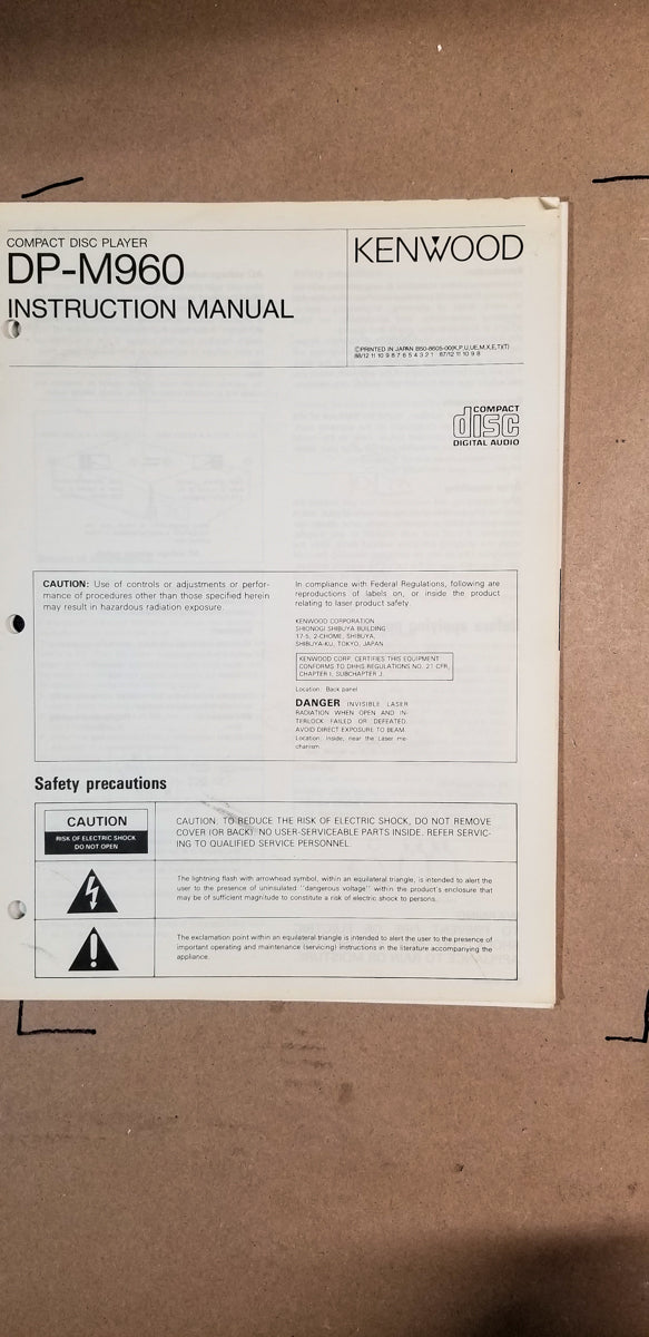Kenwood DP-M960 CD Player Owners Manual *Original*