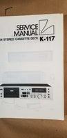 Luxman K-117 Cassette Service Manual *Original*