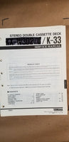 Yamaha K-33 Cassette Service Manual *Original*